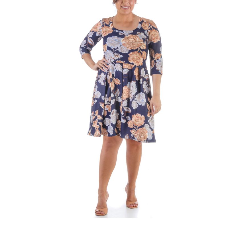 24seven Comfort Apparel Plus Size Three Quarter Sleeve Dress